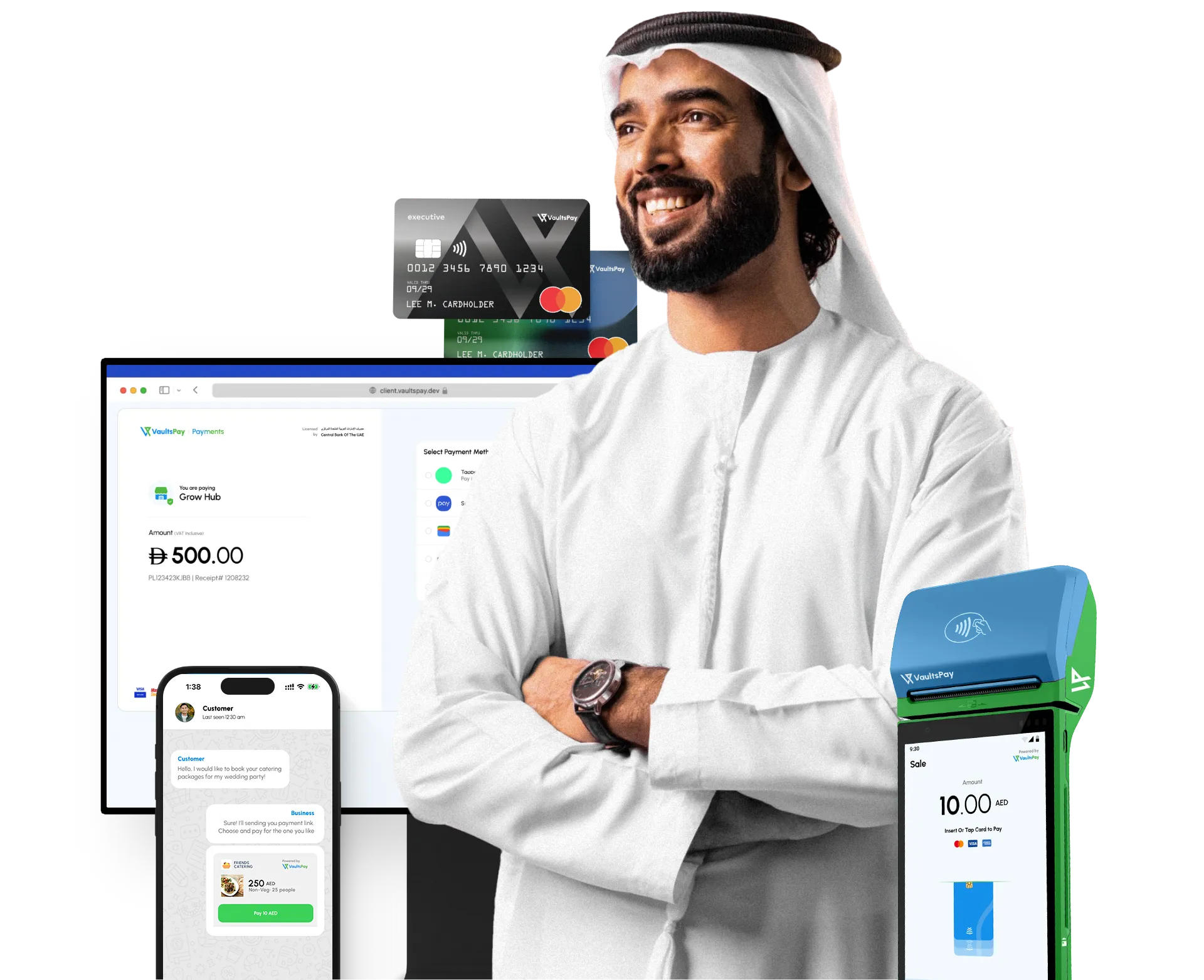 VaultsPay Integrated Business Payment Solutions including POS terminals and E-commerce dashboard